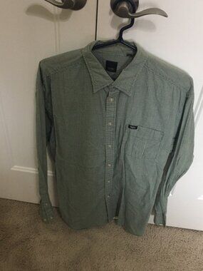 Vintage Y2K Mossimo Long-Sleeve Button-Up Shirt - Green and off white gingham
